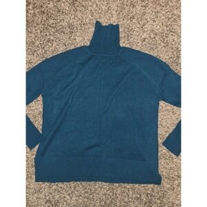 Maje Paris Teal Blue 100% Cashmere Turtleneck Ribbed Shoulder Jumper Size 2 US S